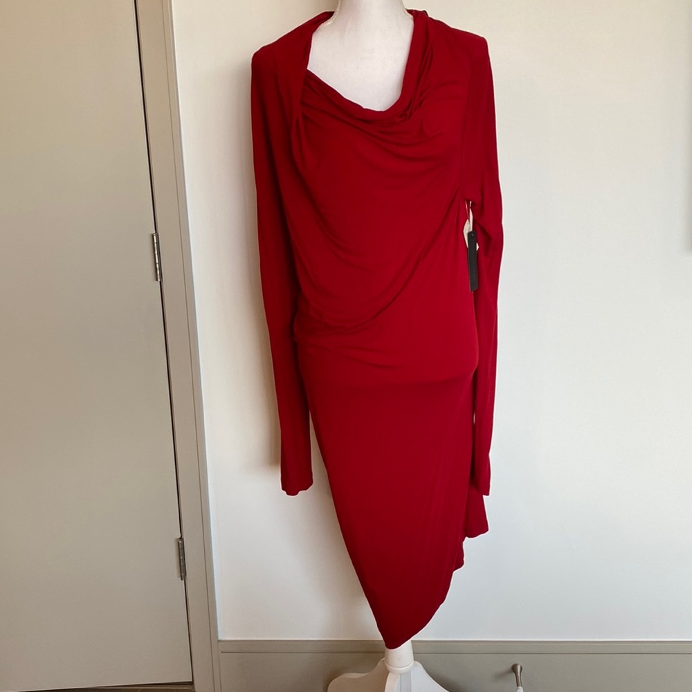 Donna Karan $750 lightweight Modern Icons Lipstick Red Ruched Dress